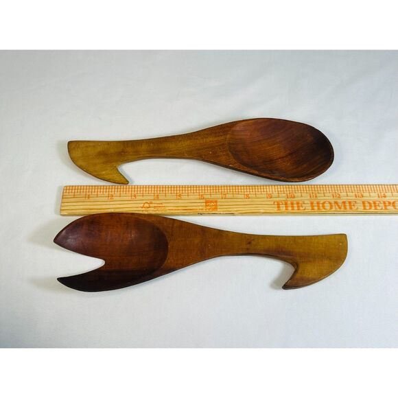 Vintage Monkey Pod Wood Serving Utensils Sleek Modern - Picture 7 of 7